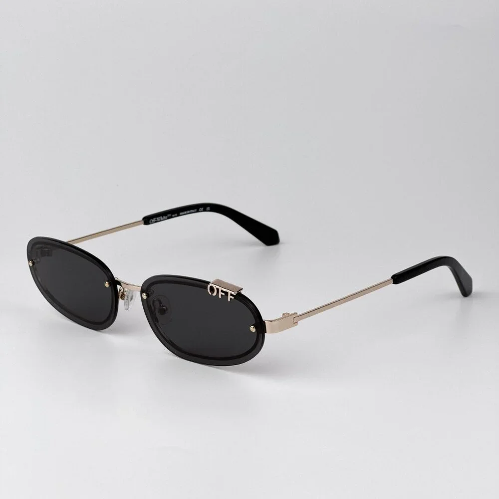 Off-White MIAMI Men Sunglasses – Gold Oval Frame with Grey Lenses | Model